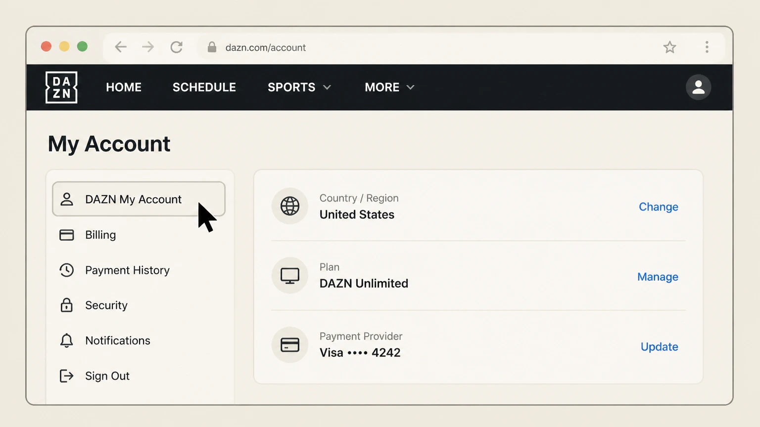 DAZN web cancellation: Open DAZN My Account