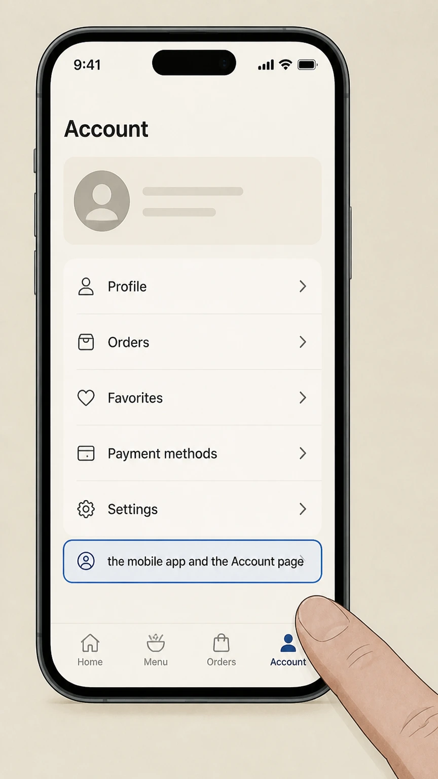 Dinnerly mobile-app cancellation: Open the mobile app and the Account page