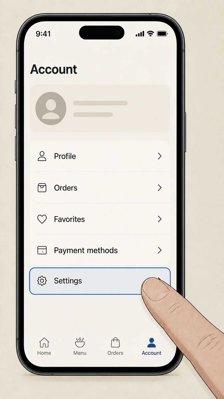Dinnerly mobile-app cancellation: Open Settings