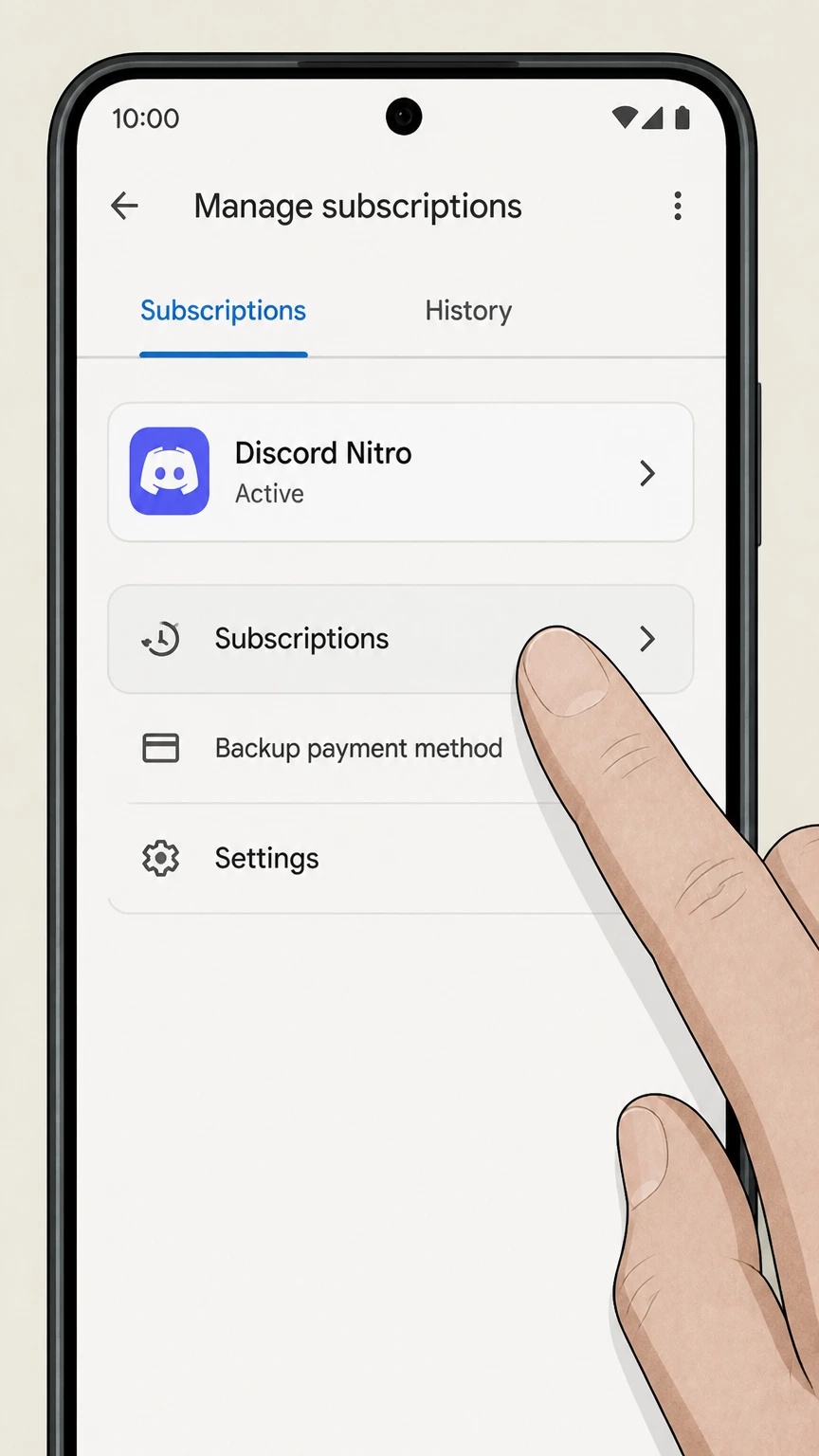 Discord Nitro google-play cancellation: Open Subscriptions