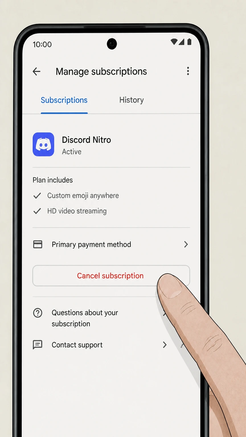 Discord Nitro google-play cancellation: Tap Cancel subscription and confirm