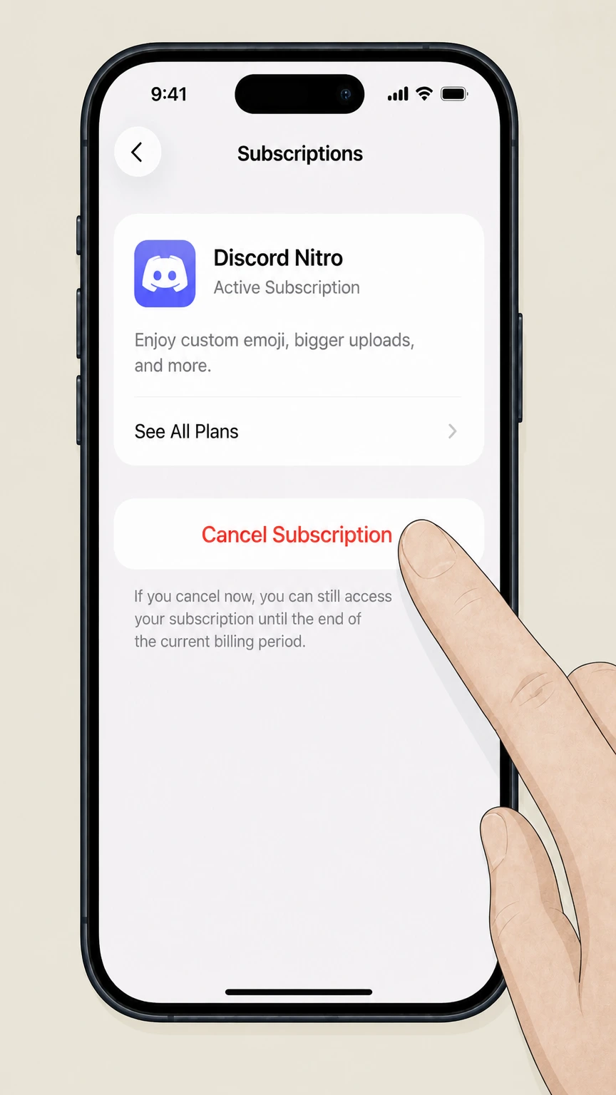 Discord Nitro ios cancellation: Tap Cancel Subscription and confirm
