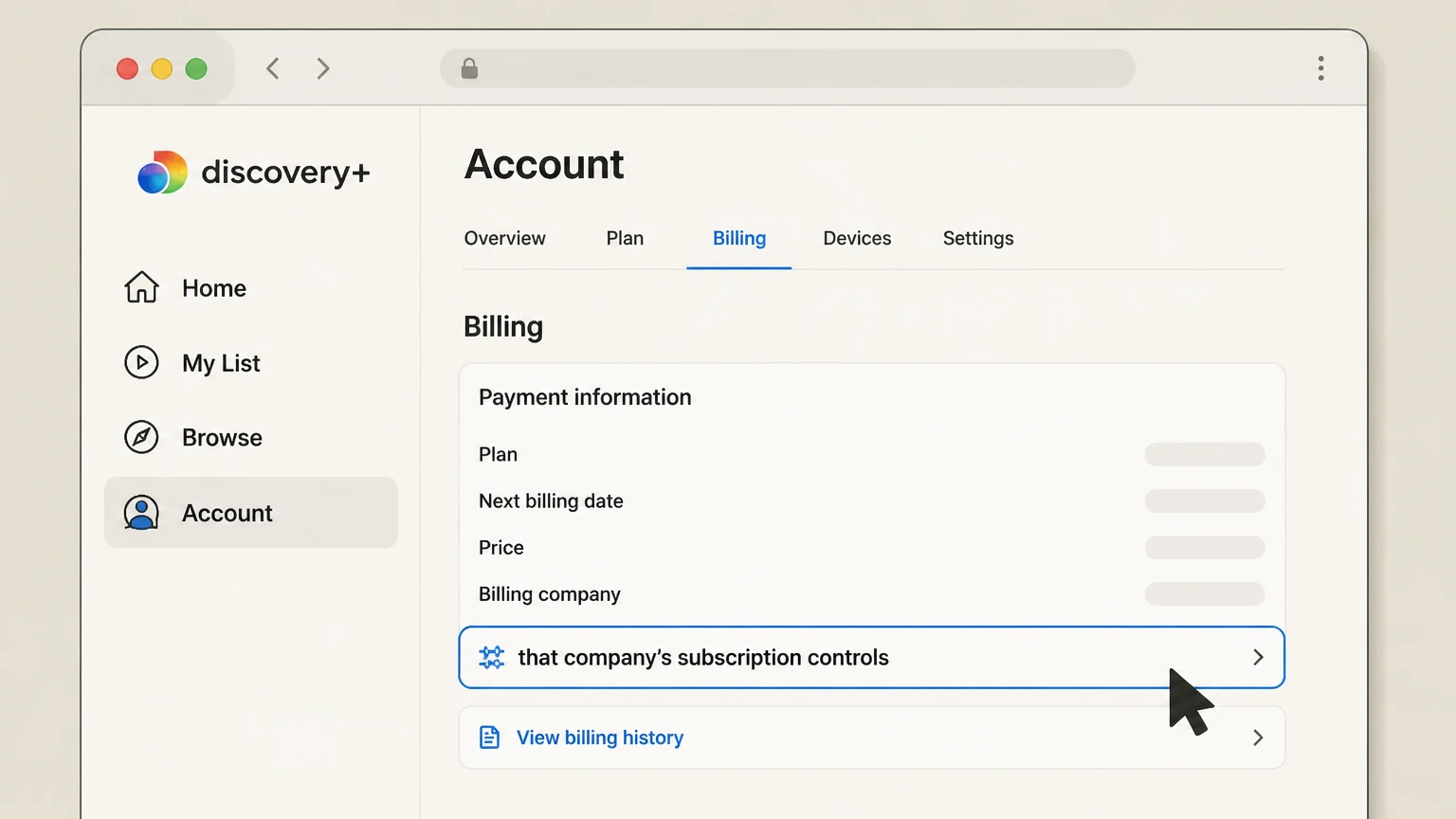 discovery+ billing-partner cancellation: Open that company’s subscription controls