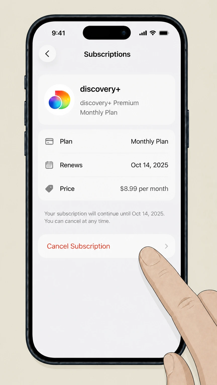 discovery+ ios cancellation: Tap Cancel Subscription