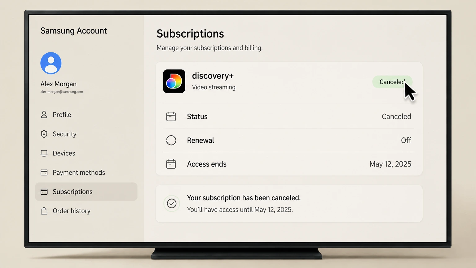 discovery+ samsung-tv cancellation: Keep proof
