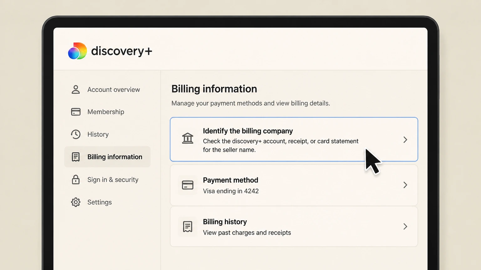 discovery+ tv-provider cancellation: Identify the billing company