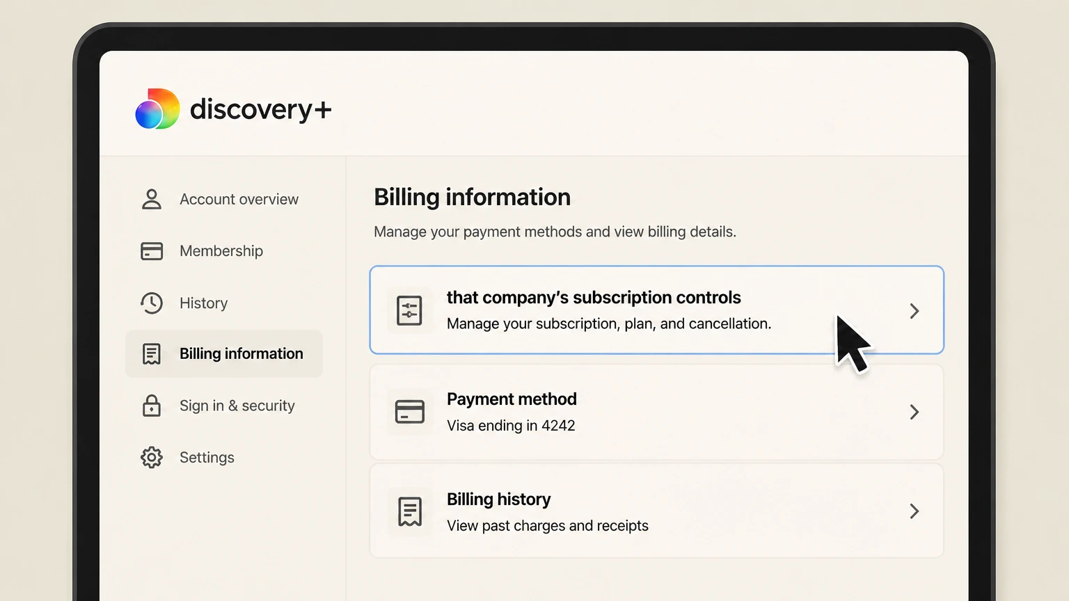 discovery+ tv-provider cancellation: Open that company’s subscription controls