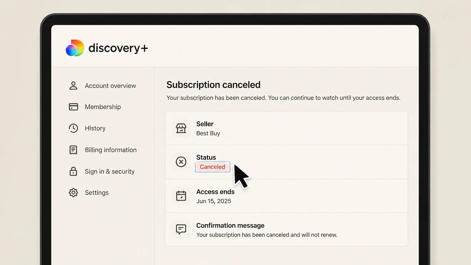 discovery+ tv-provider cancellation: Keep proof