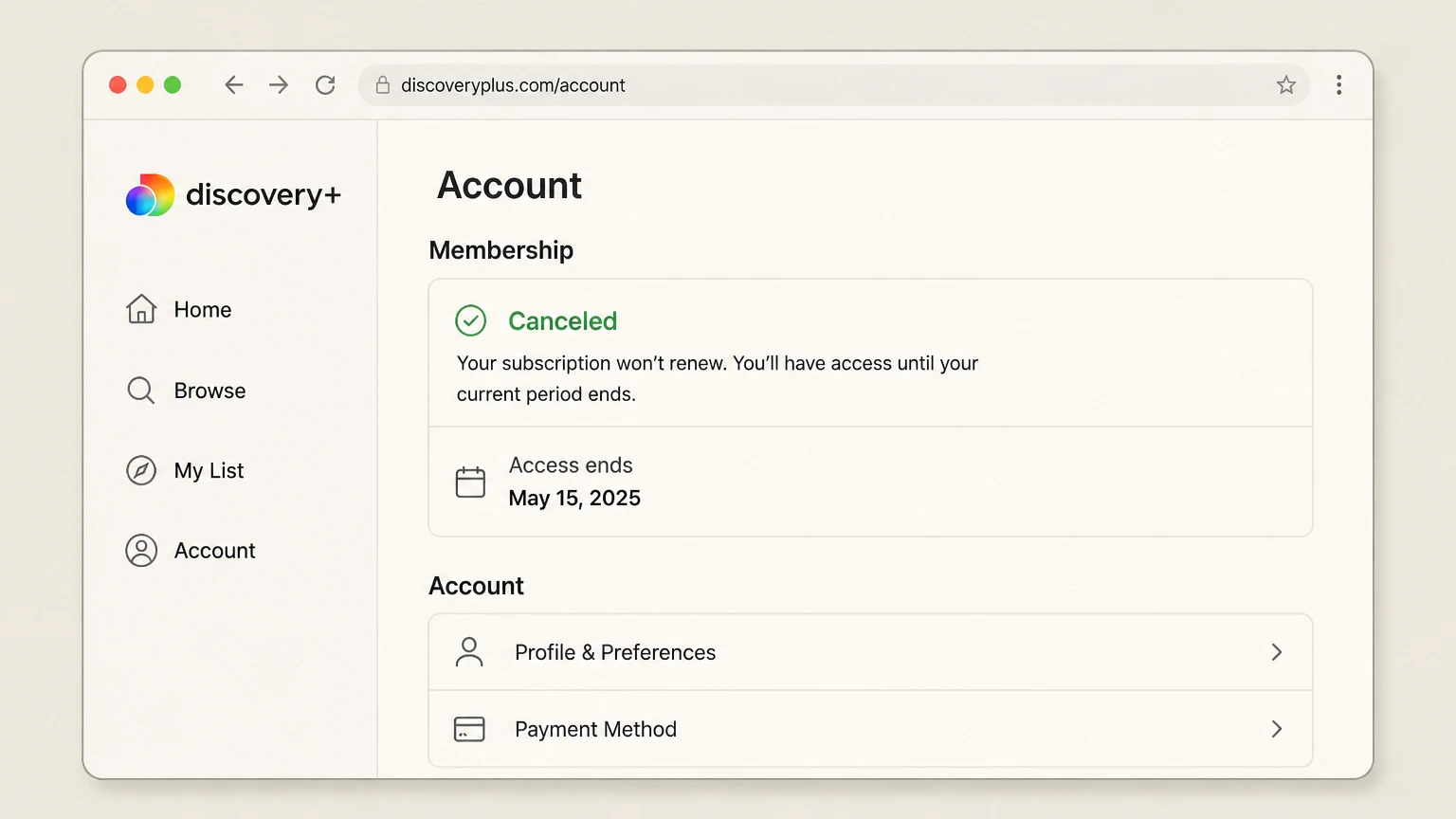 discovery+ web cancellation: Save the expiration state