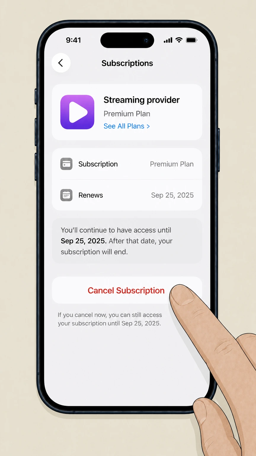 Disney+ app-store cancellation: Tap Cancel Subscription