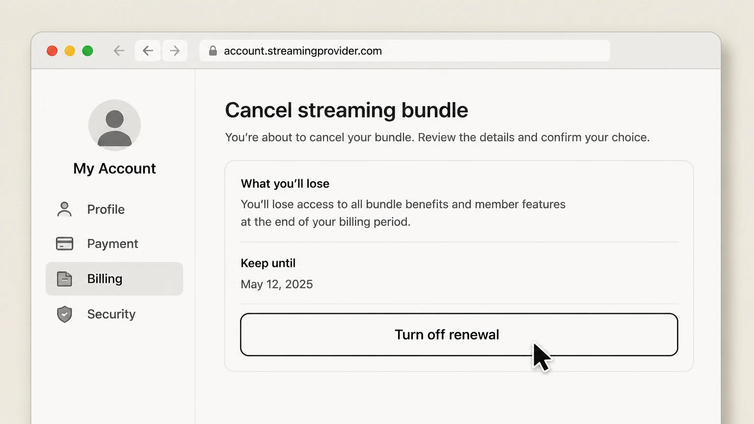 Disney+ bundle-partner cancellation: Turn off renewal