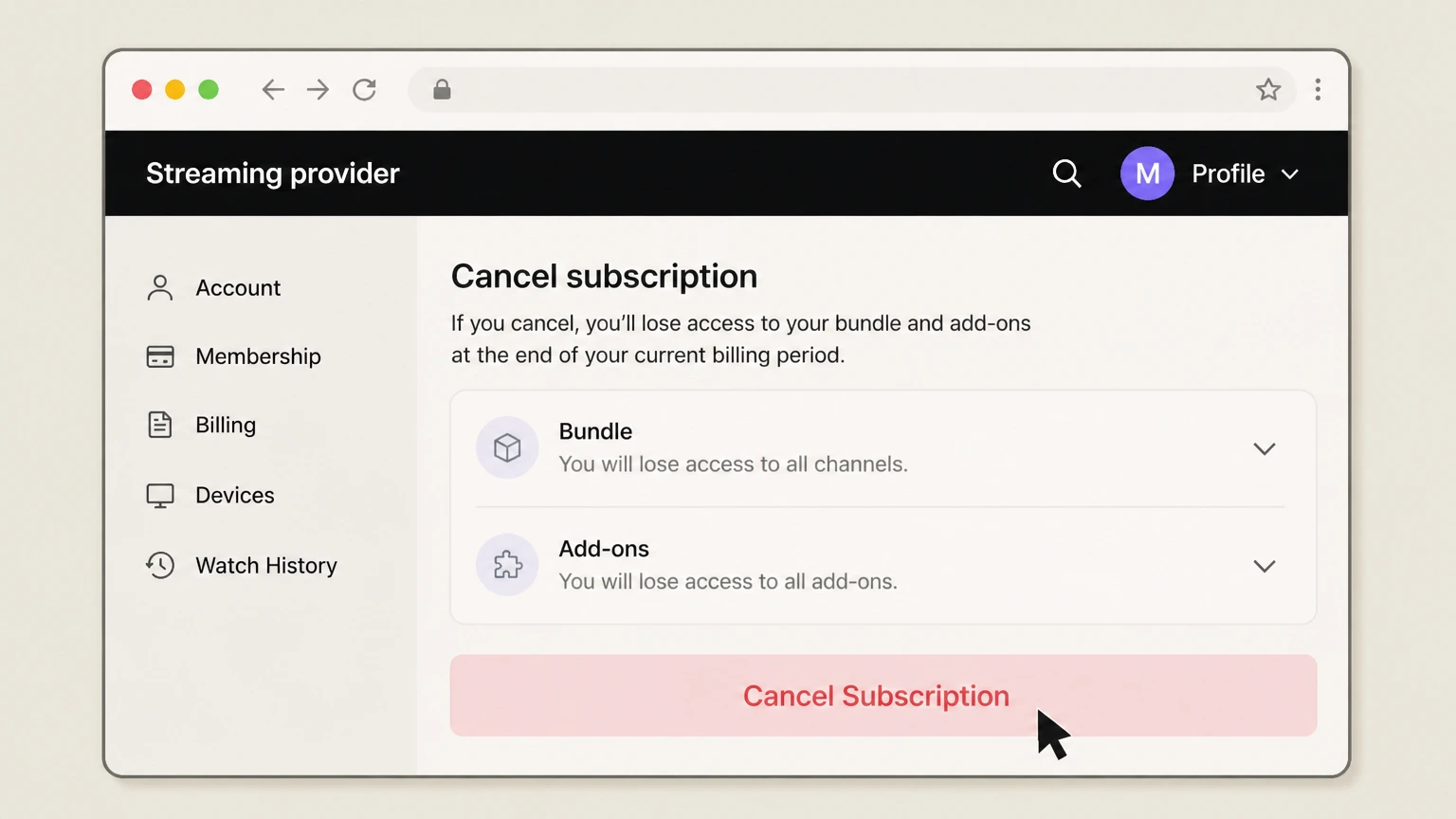 Disney+ web cancellation: Choose Cancel Subscription