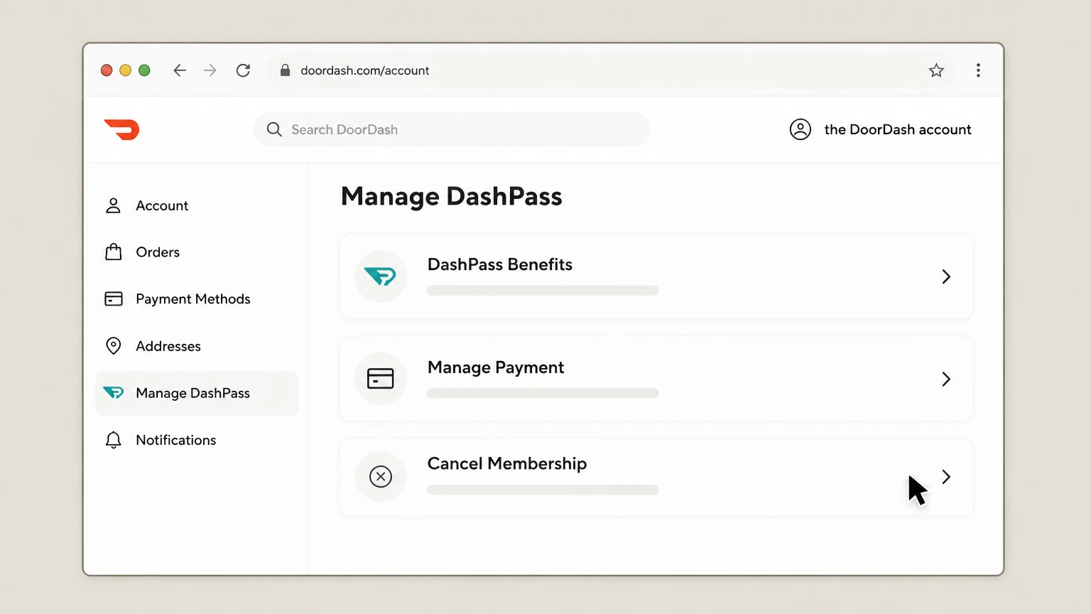 DashPass web cancellation: Choose Cancel Membership