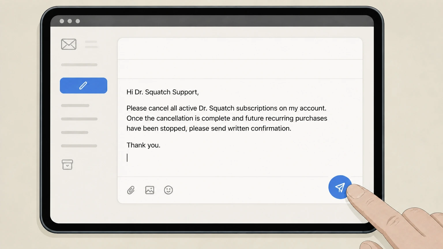 Dr. Squatch Email Dr. Squatch support cancellation: Request subscription cancellation and confirmation