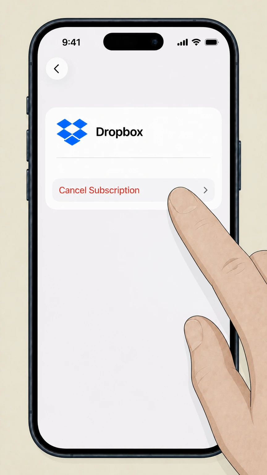 Dropbox cancel an app store subscription: Tap Cancel Subscription