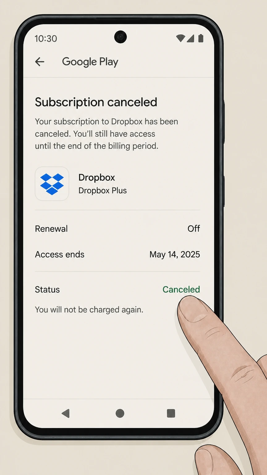 Dropbox google-play cancellation: Save the expiration date
