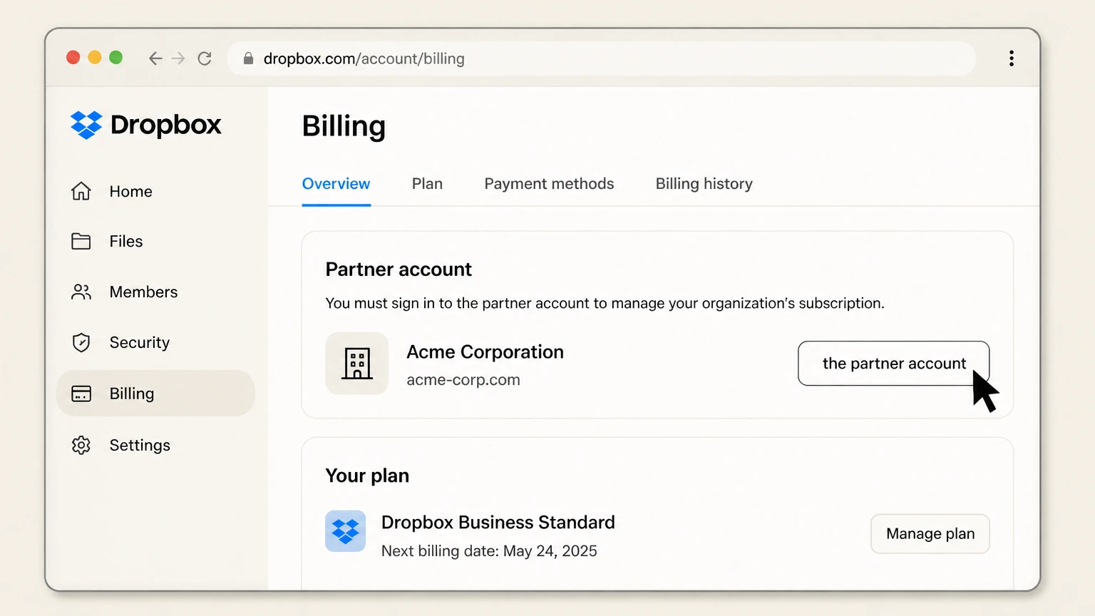 Dropbox organization cancellation: Open the partner account