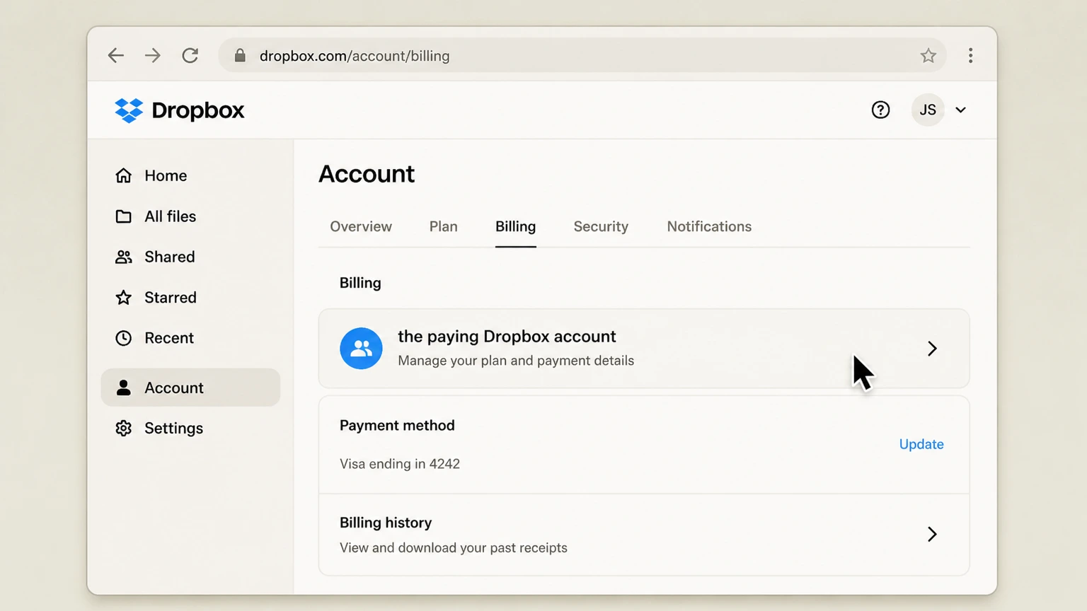 Dropbox web cancellation: Find the paying Dropbox account