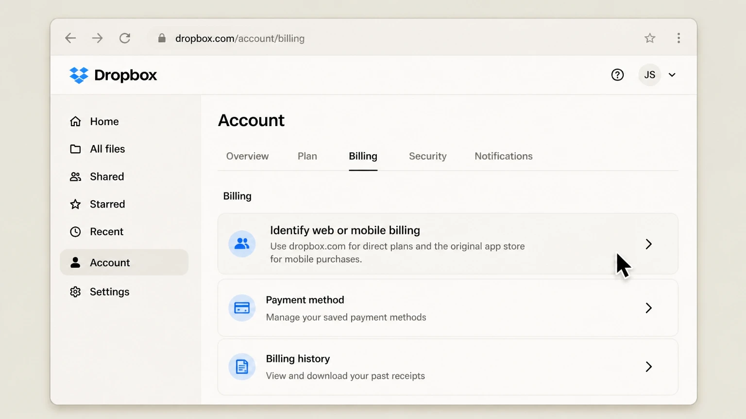 Dropbox web cancellation: Identify web or mobile billing