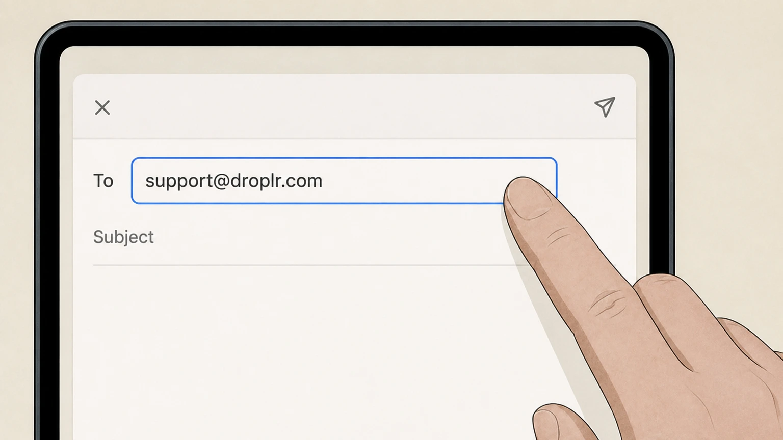 Editorial illustration for Write an email to Droplr support in the Email (Droplr support) cancellation route for Droplr