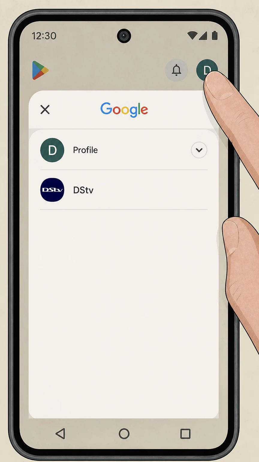 DStv Google Play-billed subscription: Open the account menu