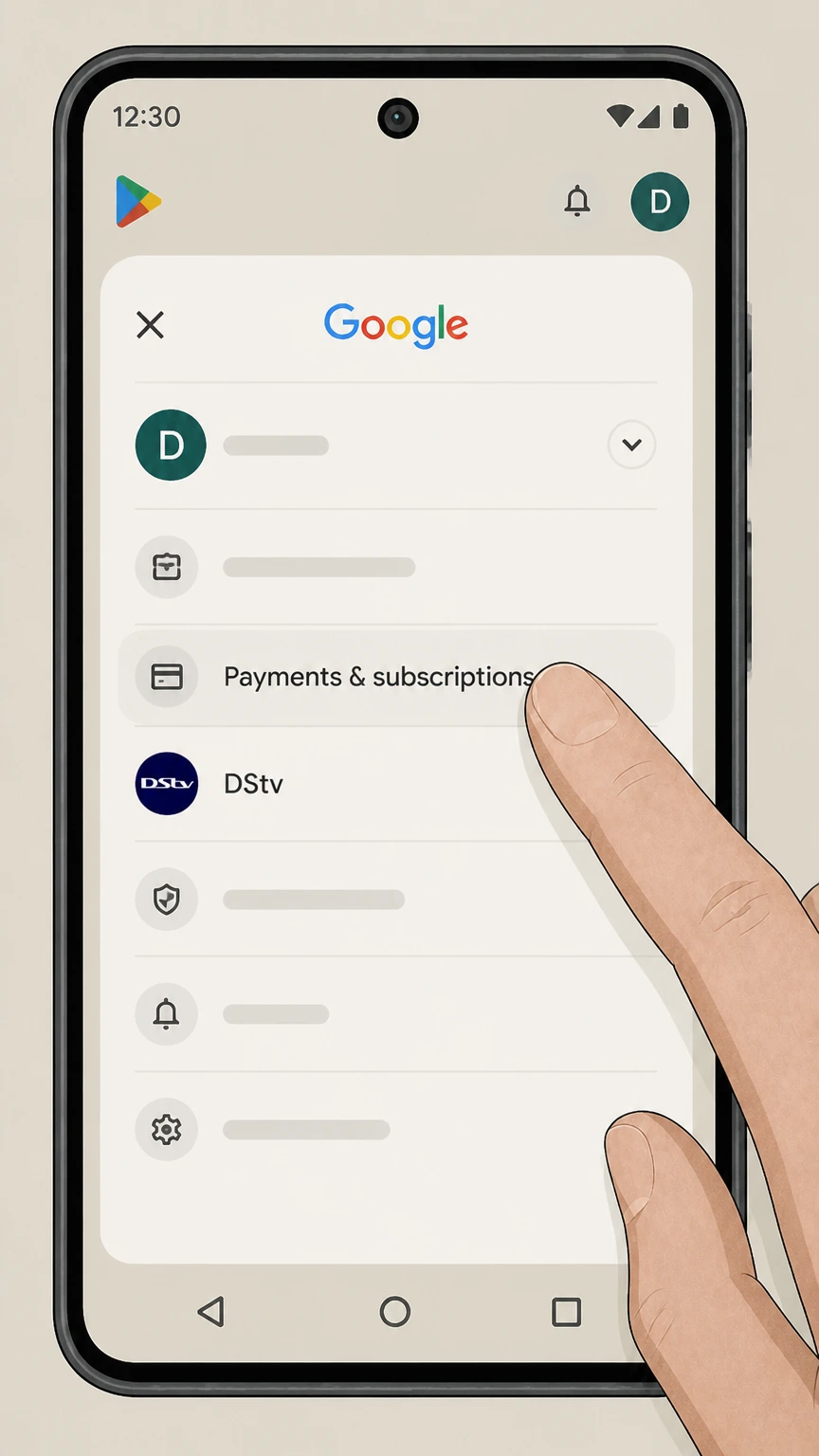 DStv Google Play-billed subscription: Open Payments & subscriptions
