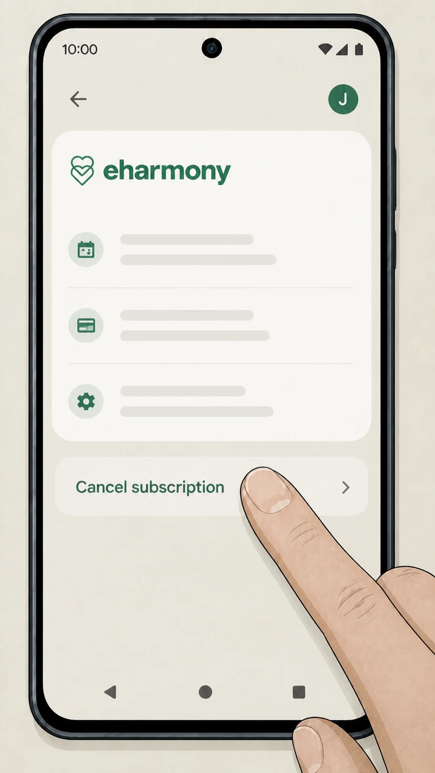 eharmony Android (Google Play billing) cancellation: Tap Cancel subscription