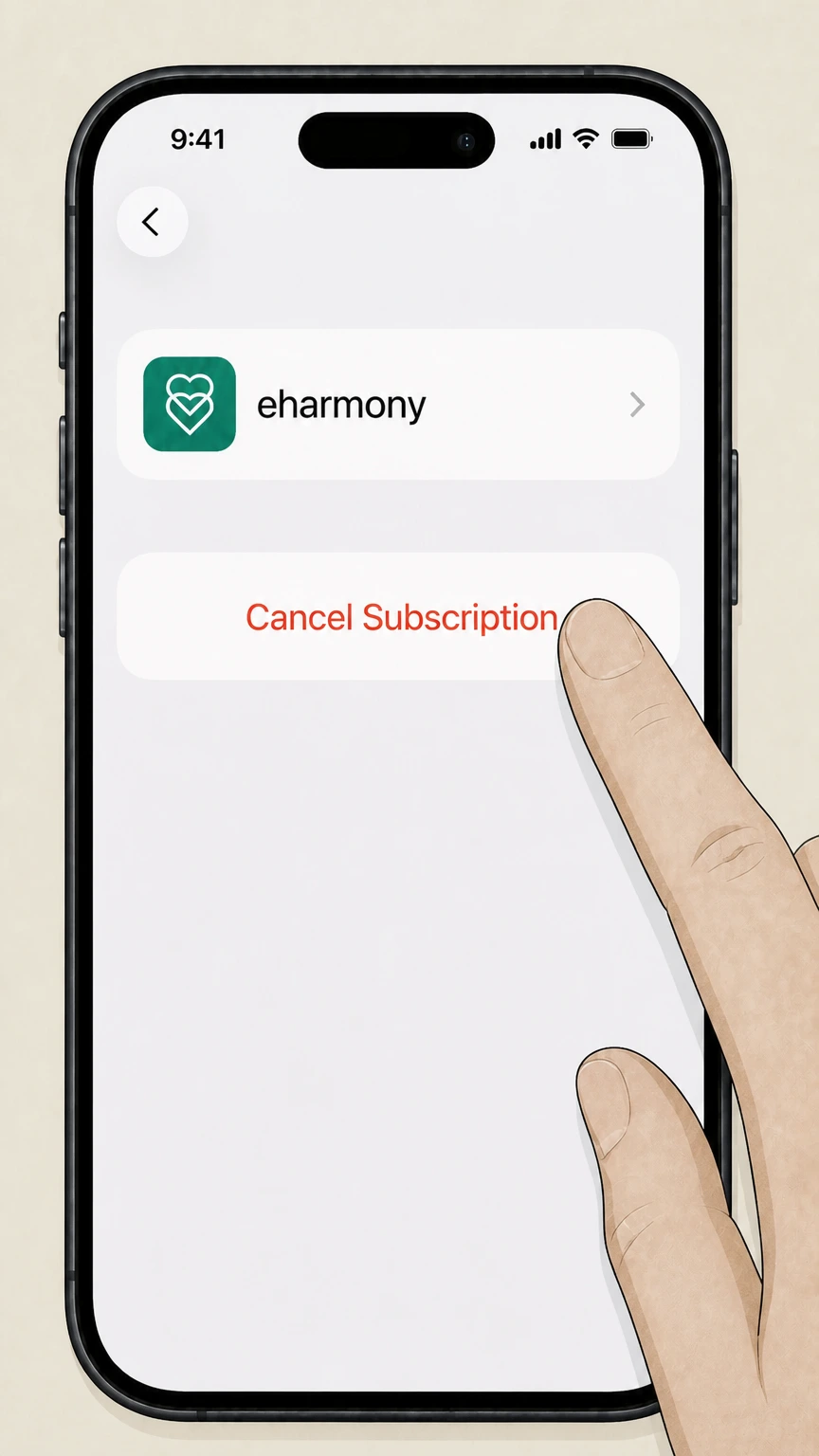 eharmony iPhone or iPad (Apple in‑app purchase) cancellation: Cancel the subscription