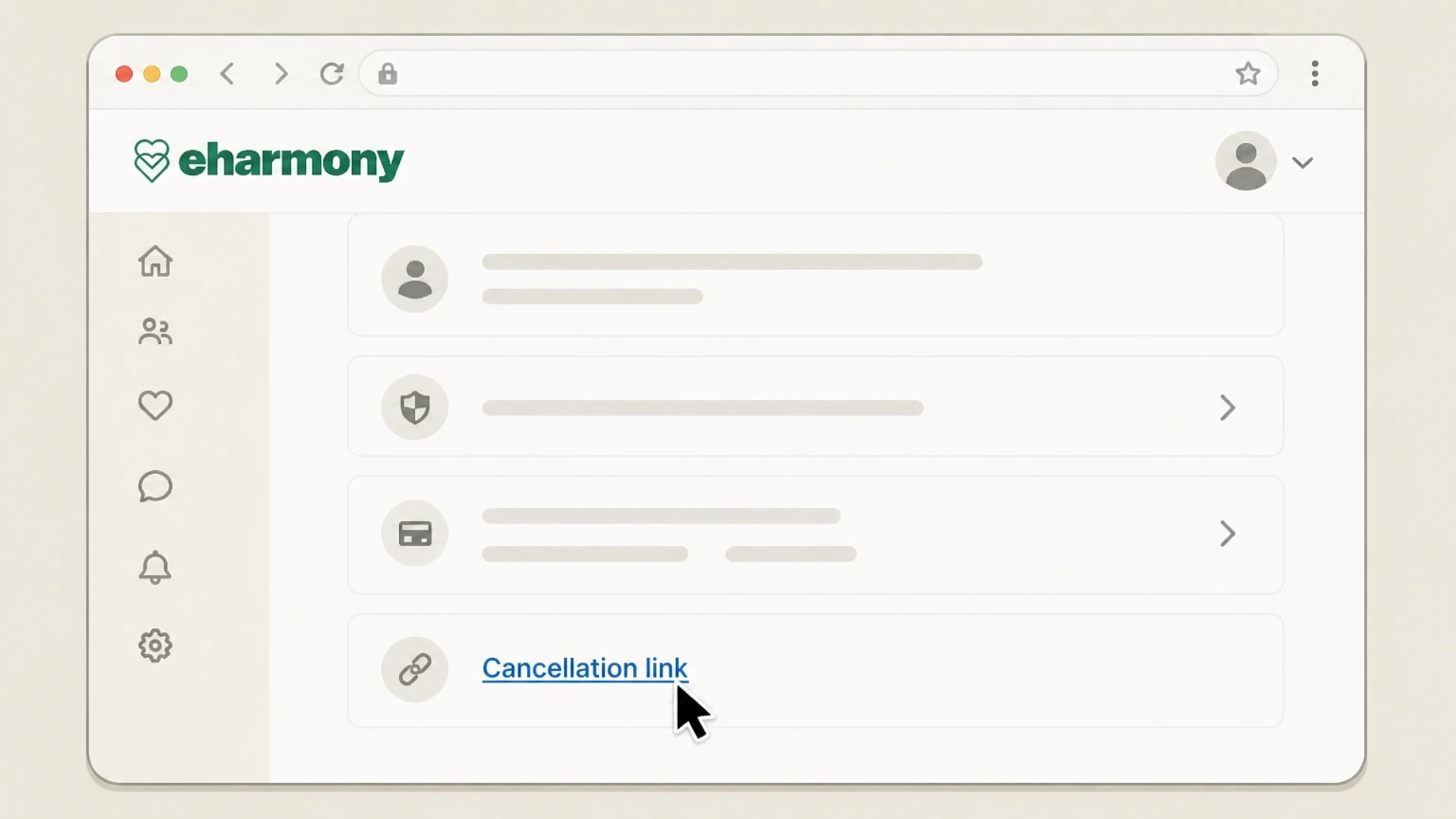 eharmony Website (eharmony bills you directly) cancellation: Use the cancellation link