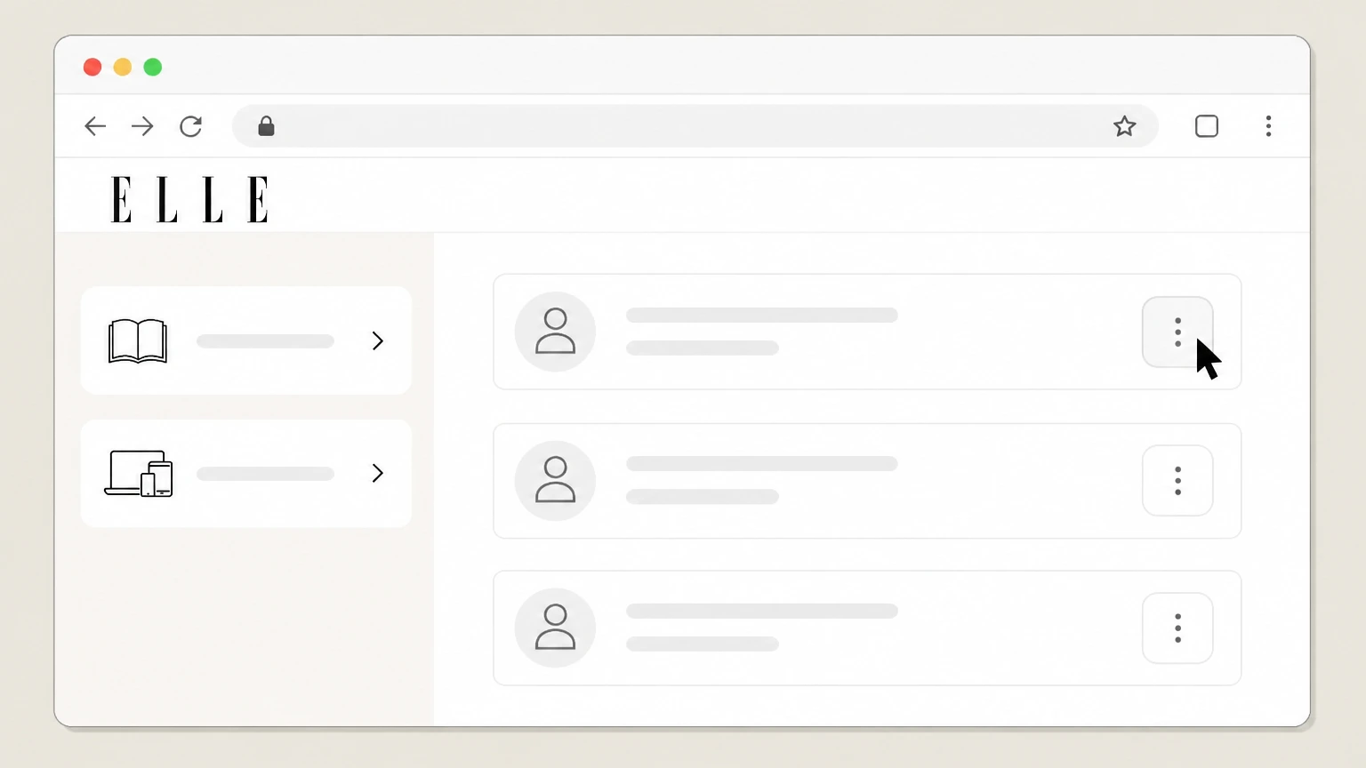 ELLE ELLE customer care portal (direct billing) cancellation: Open the actions menu for your ELLE subscription