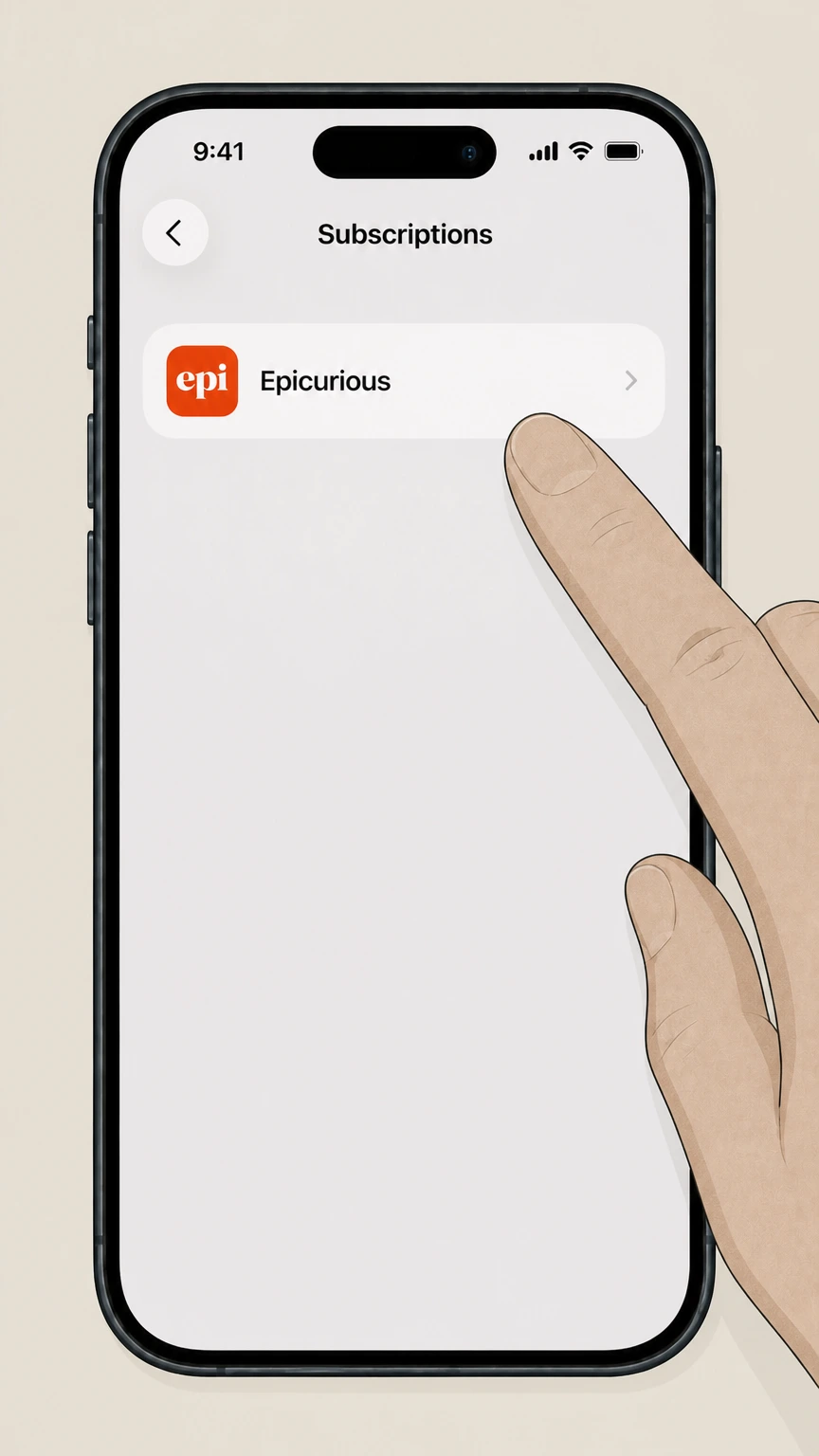 Epicurious Apple App Store subscription on iPhone or iPad cancellation: Select Epicurious