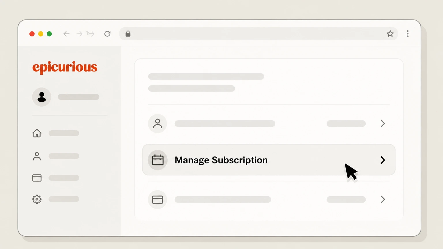 Epicurious Epicurious website subscription (Condé Nast billing) cancellation: Open the Manage Subscription section