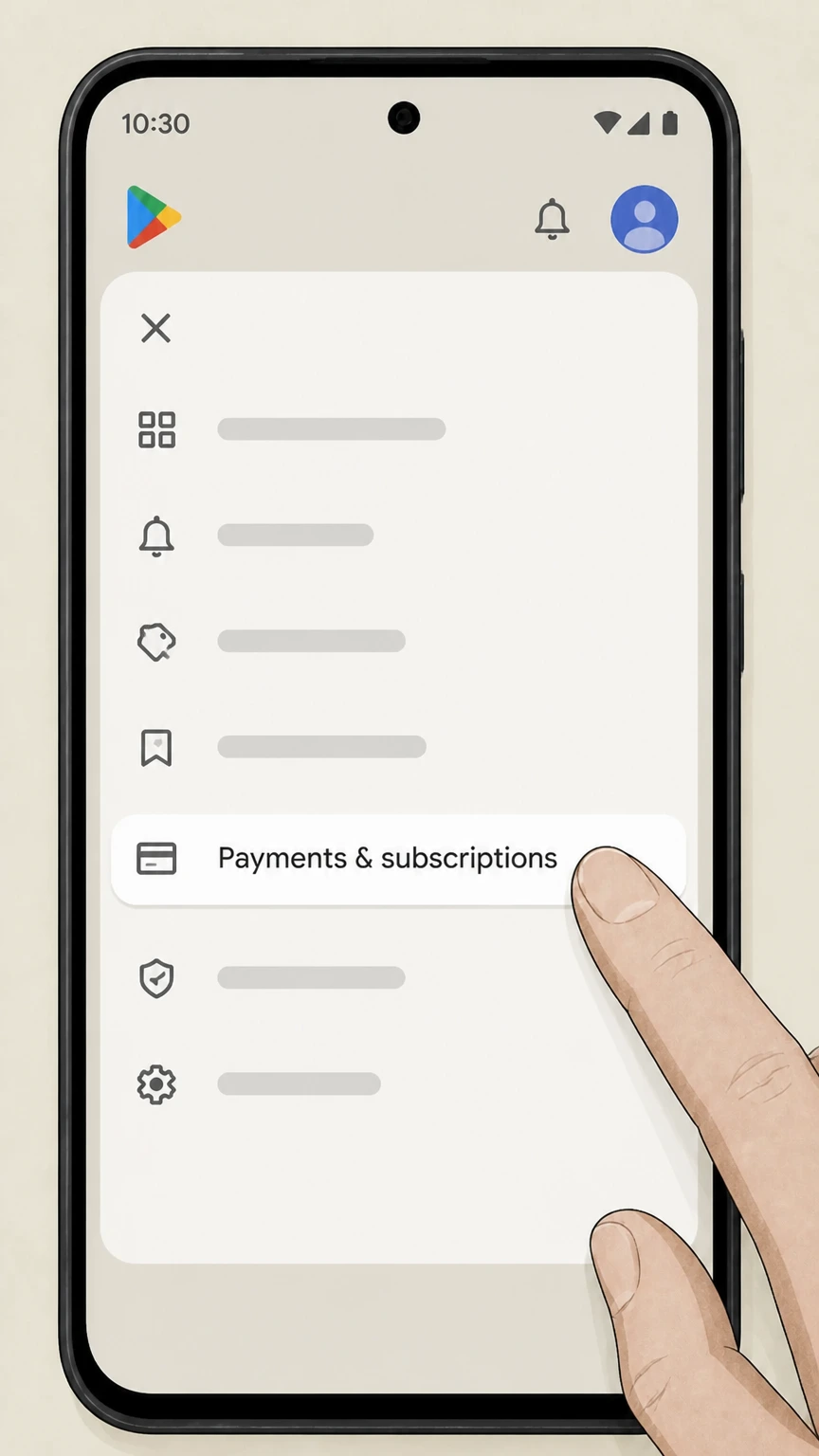 The Epoch Times Google Play (Android in‑app purchase) cancellation: Go to subscriptions