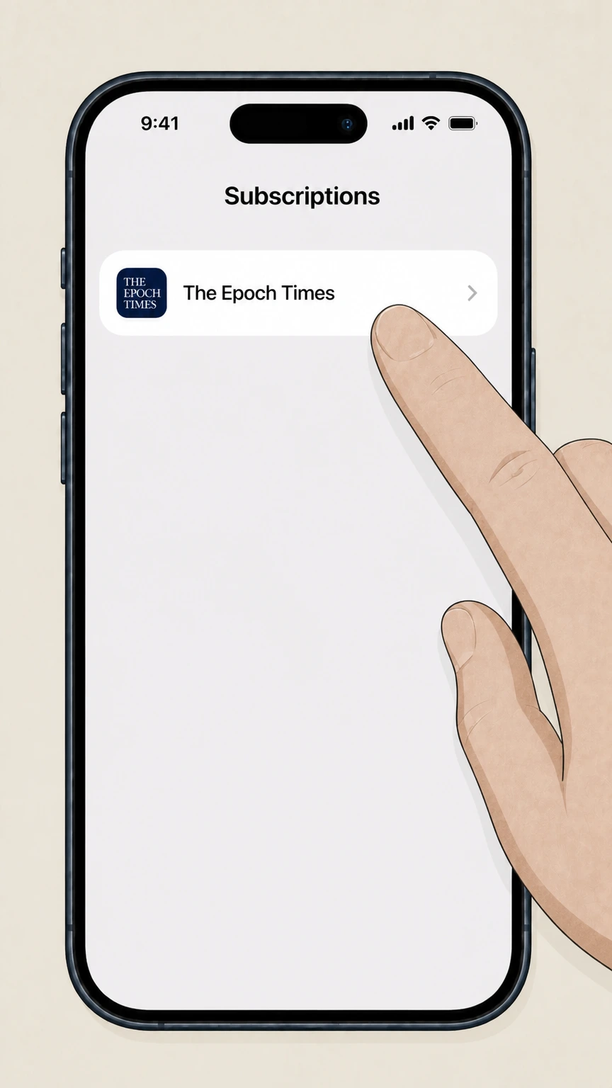 The Epoch Times Apple App Store (iOS in‑app purchase) cancellation: Select The Epoch Times