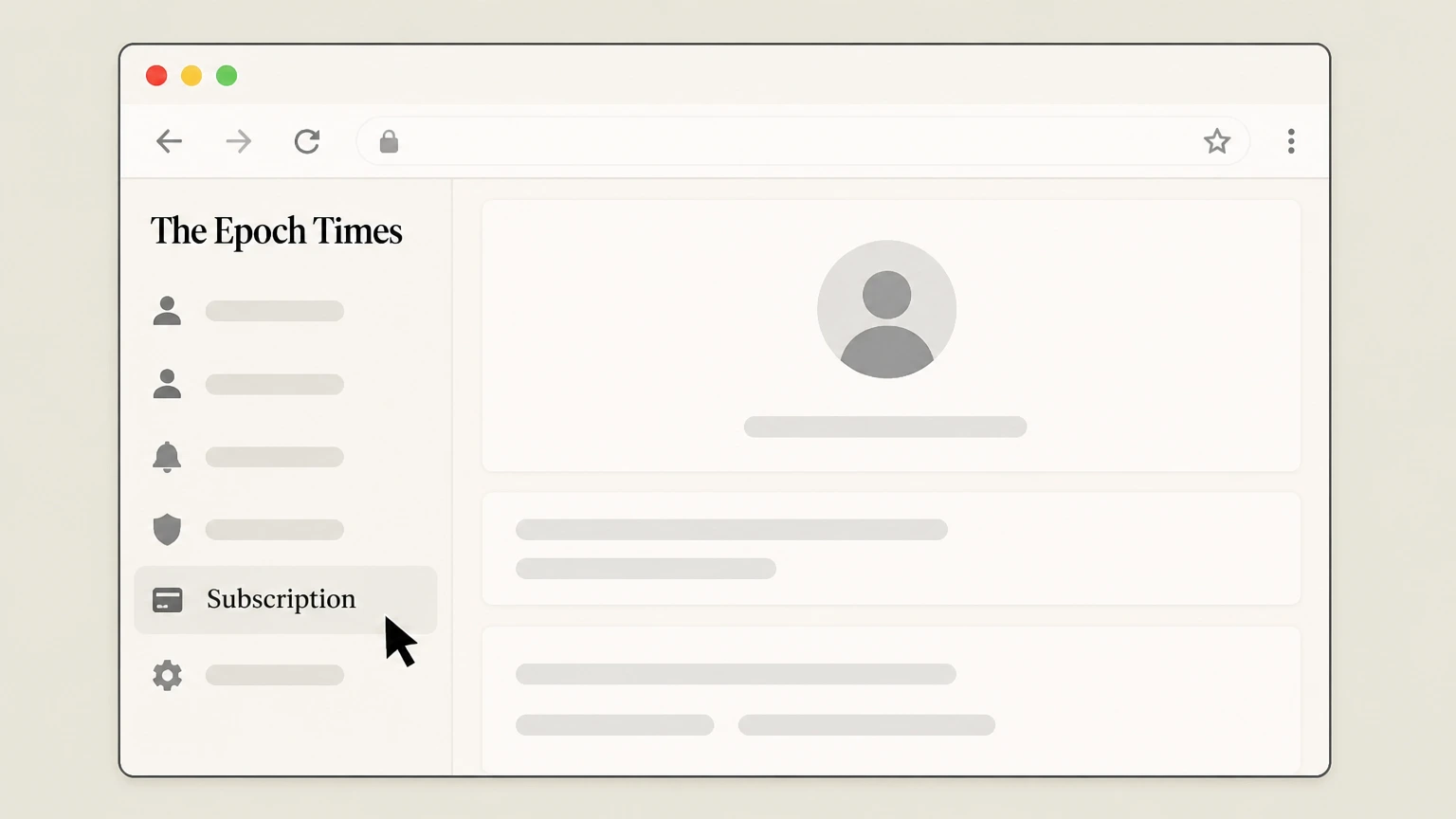 The Epoch Times Website customer portal (direct billing) cancellation: Open the Subscription menu