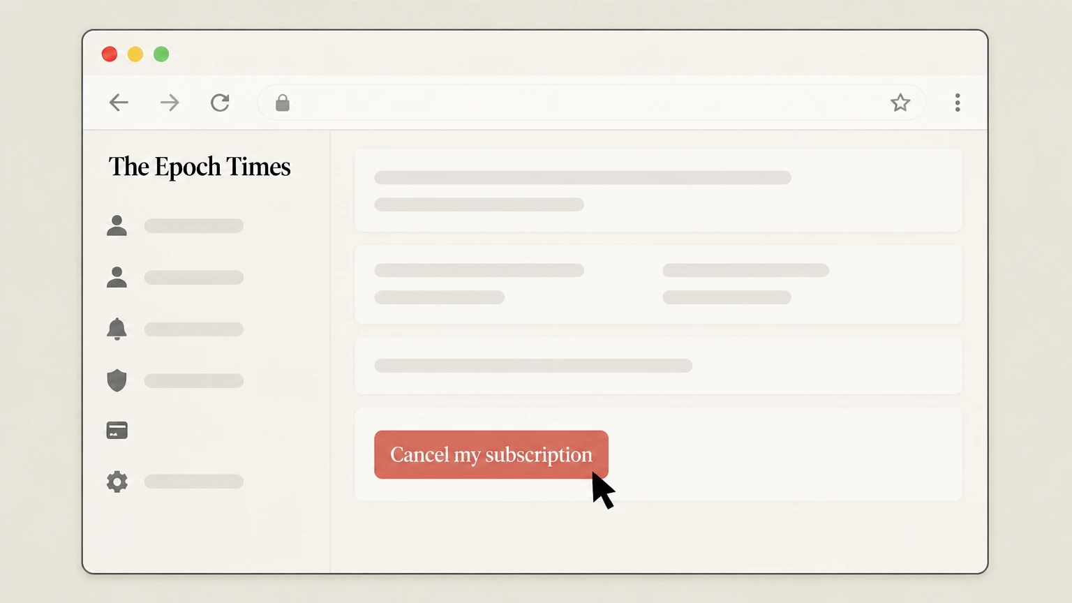 The Epoch Times Website customer portal (direct billing) cancellation: Cancel the subscription