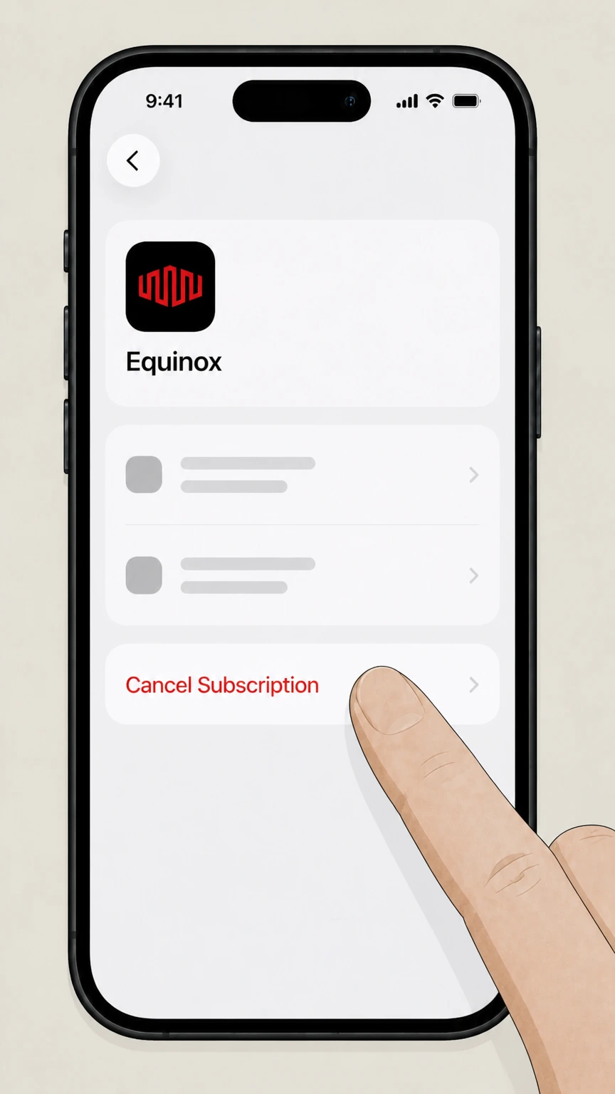 Equinox Apple iOS (Equinox+ via Apple) cancellation: Cancel the subscription
