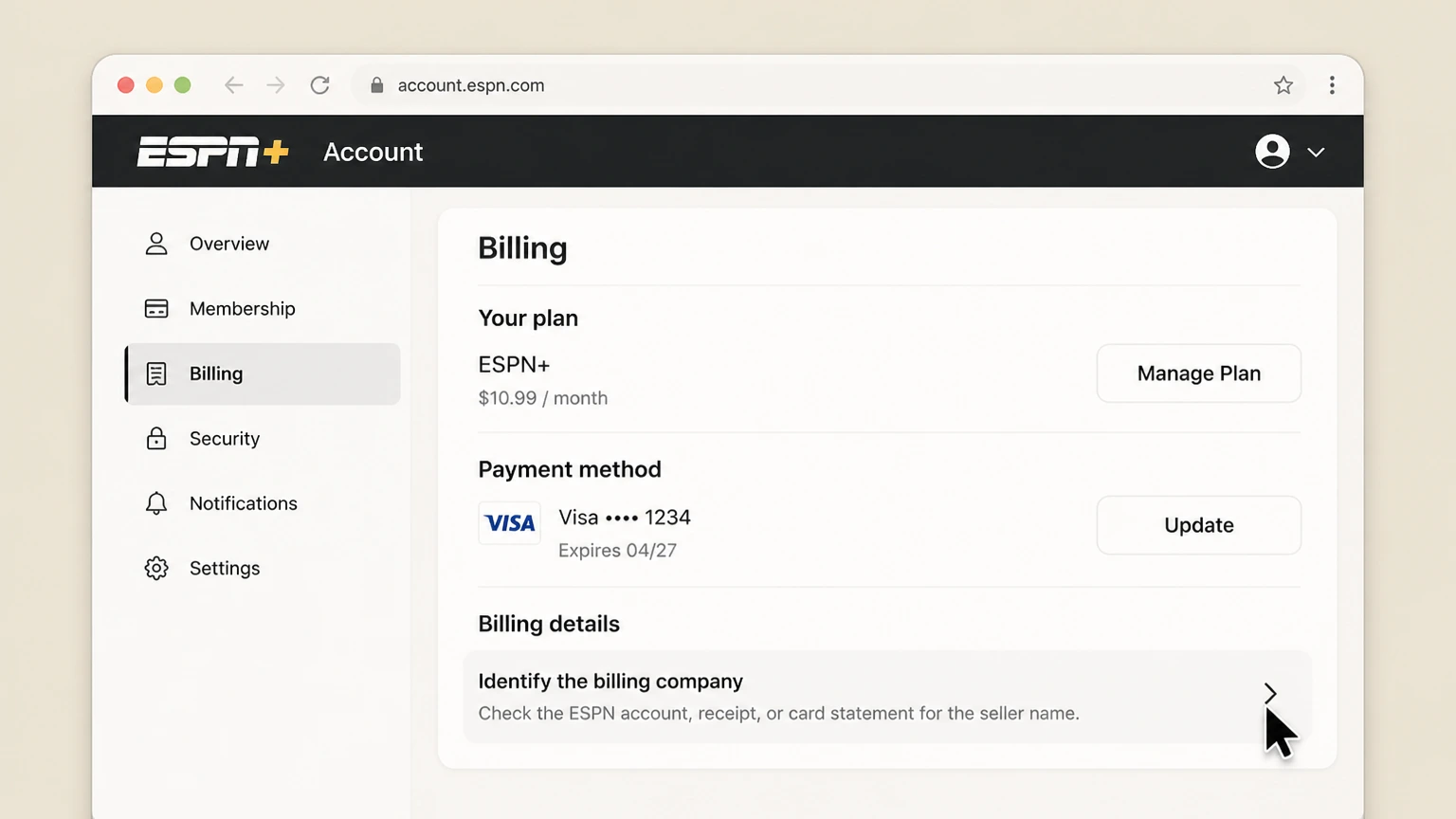 ESPN bundle-partner cancellation: Identify the billing company