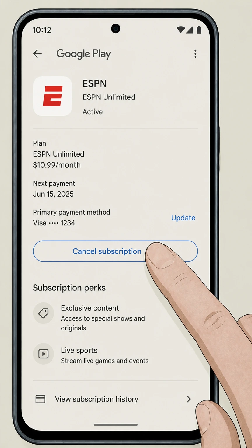 ESPN google-play cancellation: Tap Cancel subscription