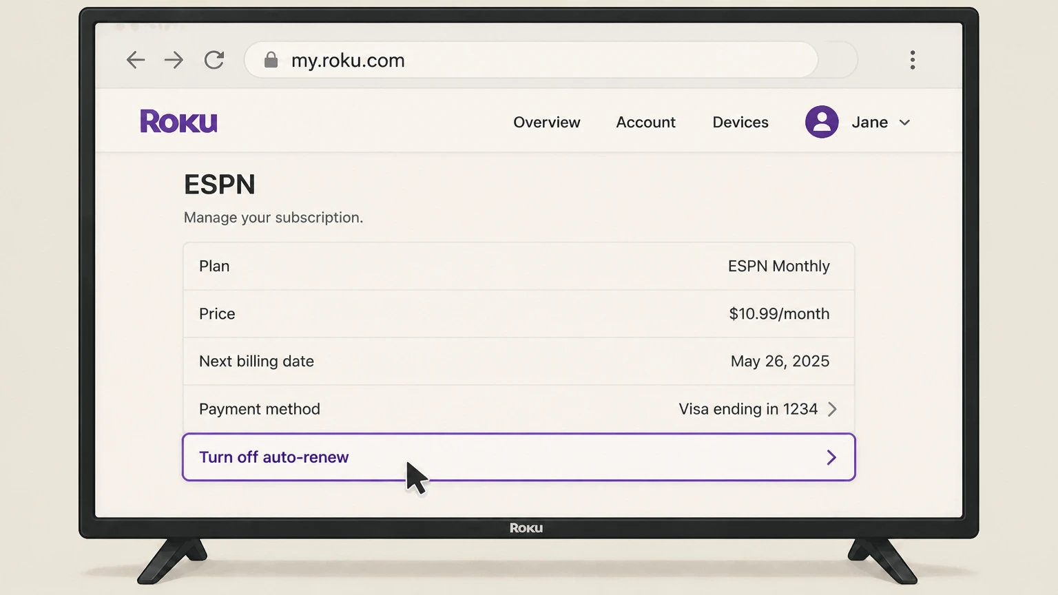 ESPN roku cancellation: Turn off auto-renew