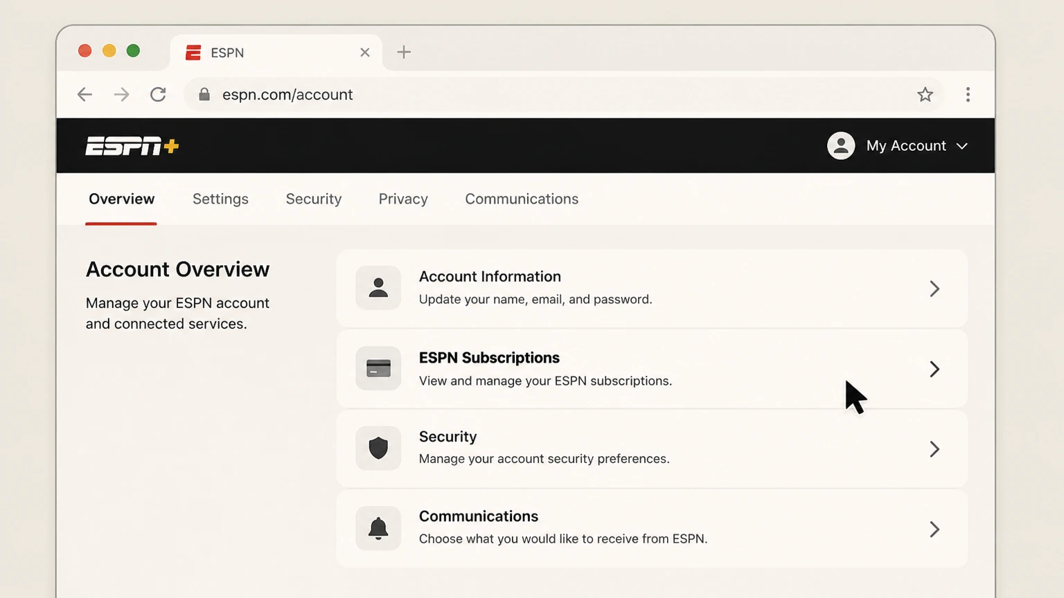 ESPN web cancellation: Open ESPN Subscriptions