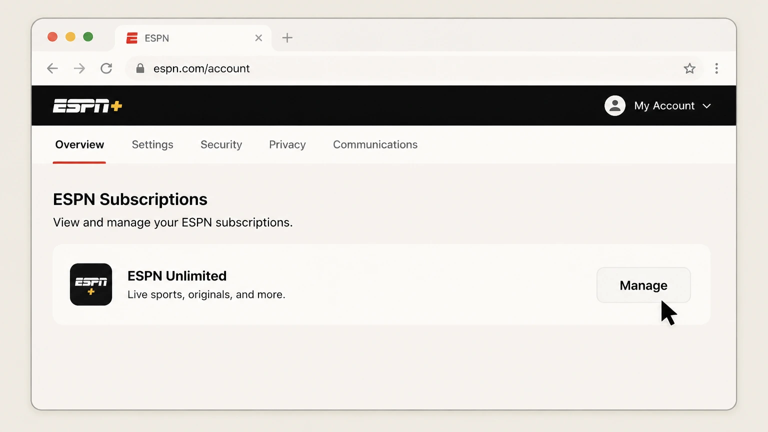 ESPN web cancellation: Choose Manage