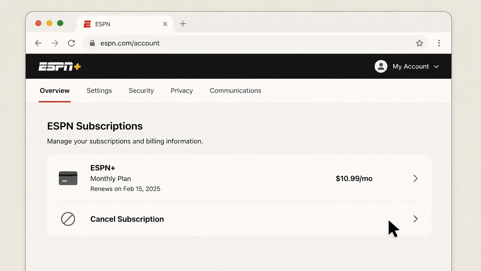 ESPN web cancellation: Choose Cancel Subscription
