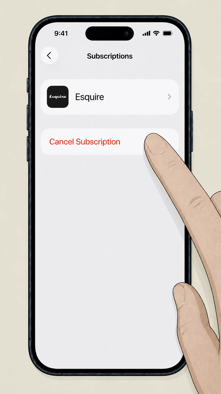 Esquire Esquire in Apple Subscriptions cancellation: Cancel the subscription