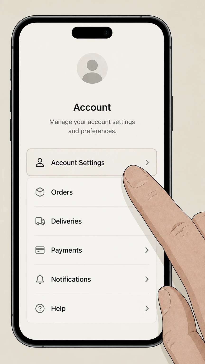 EveryPlate mobile-app cancellation: Open the mobile app and Account Settings