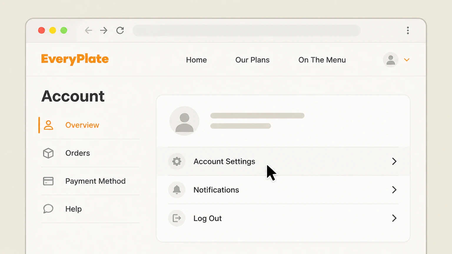 EveryPlate web cancellation: Open Account Settings