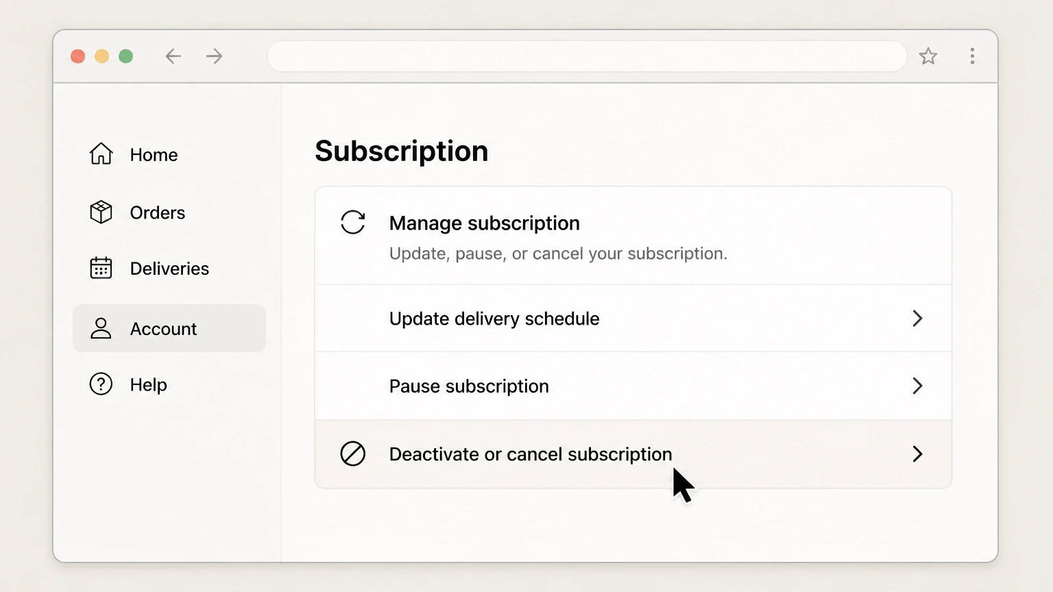 Factor web cancellation: Choose Deactivate or cancel subscription
