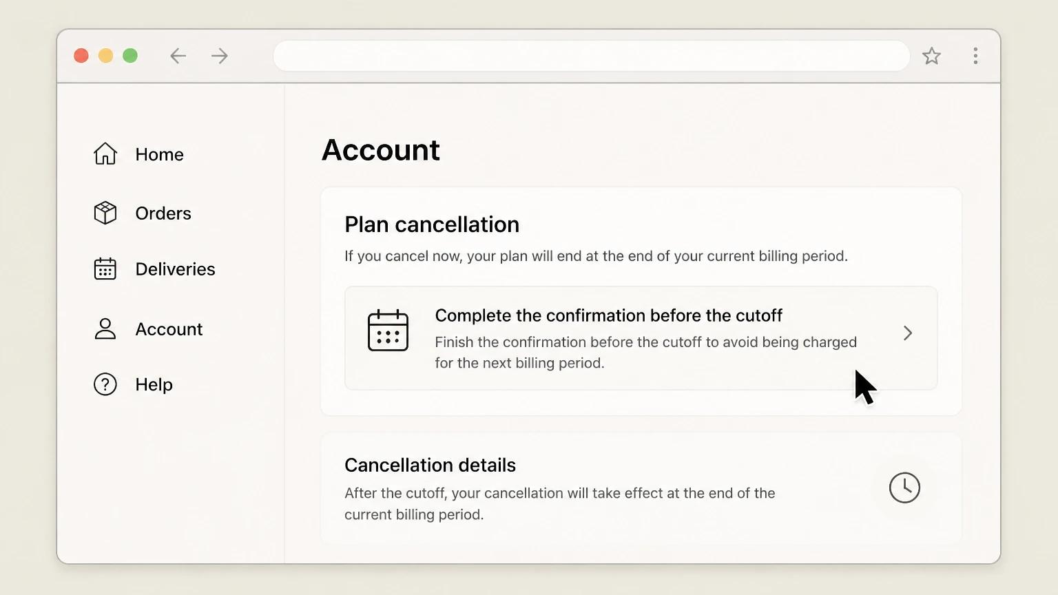 Factor web cancellation: Complete the confirmation before the cutoff