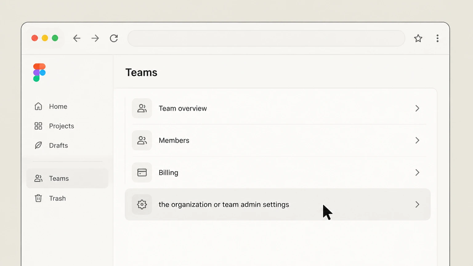 Figma web cancellation: Open the organization or team admin settings