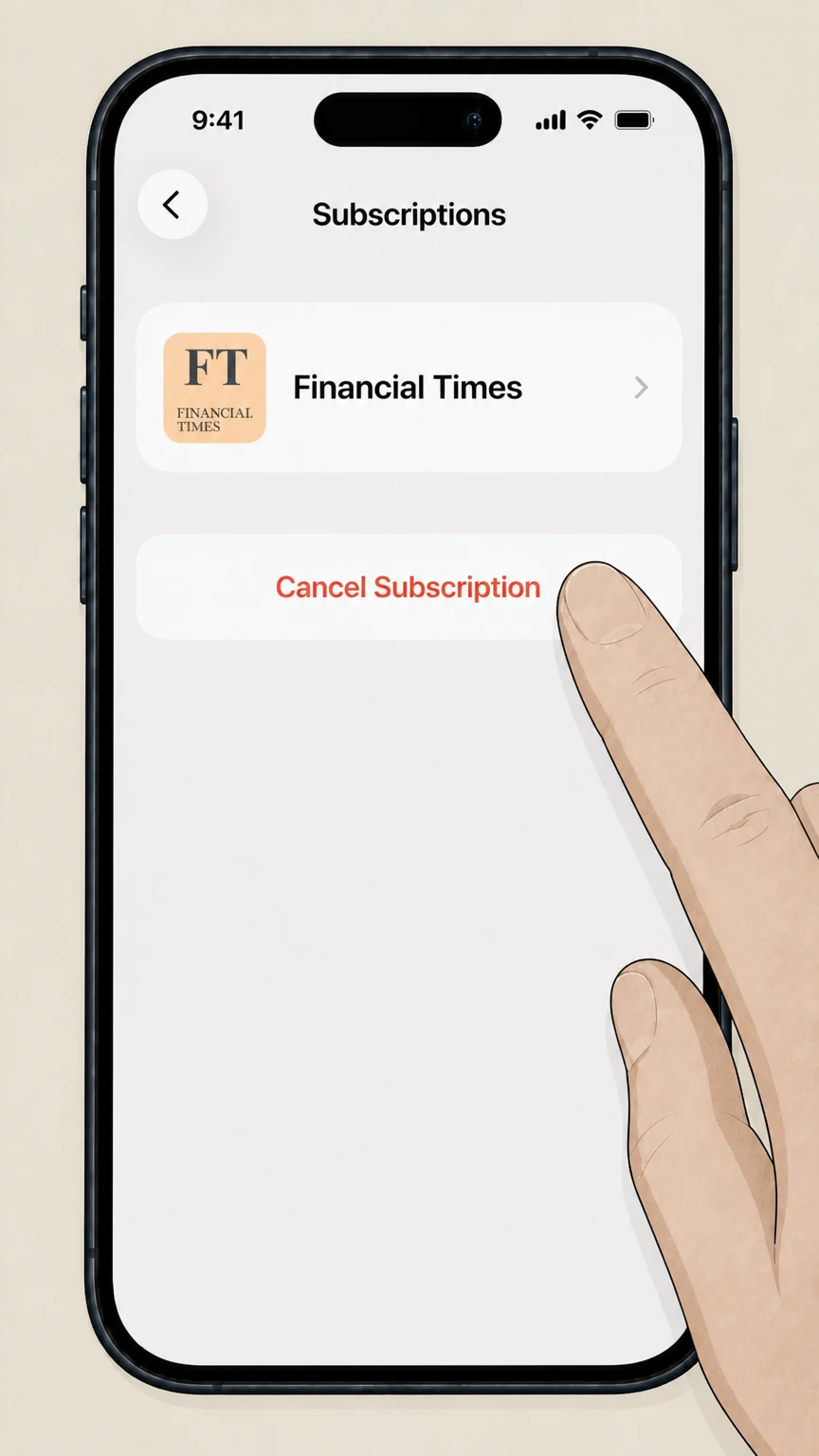 Financial Times Apple iPhone or iPad (Apple-billed FT) cancellation: Cancel the subscription